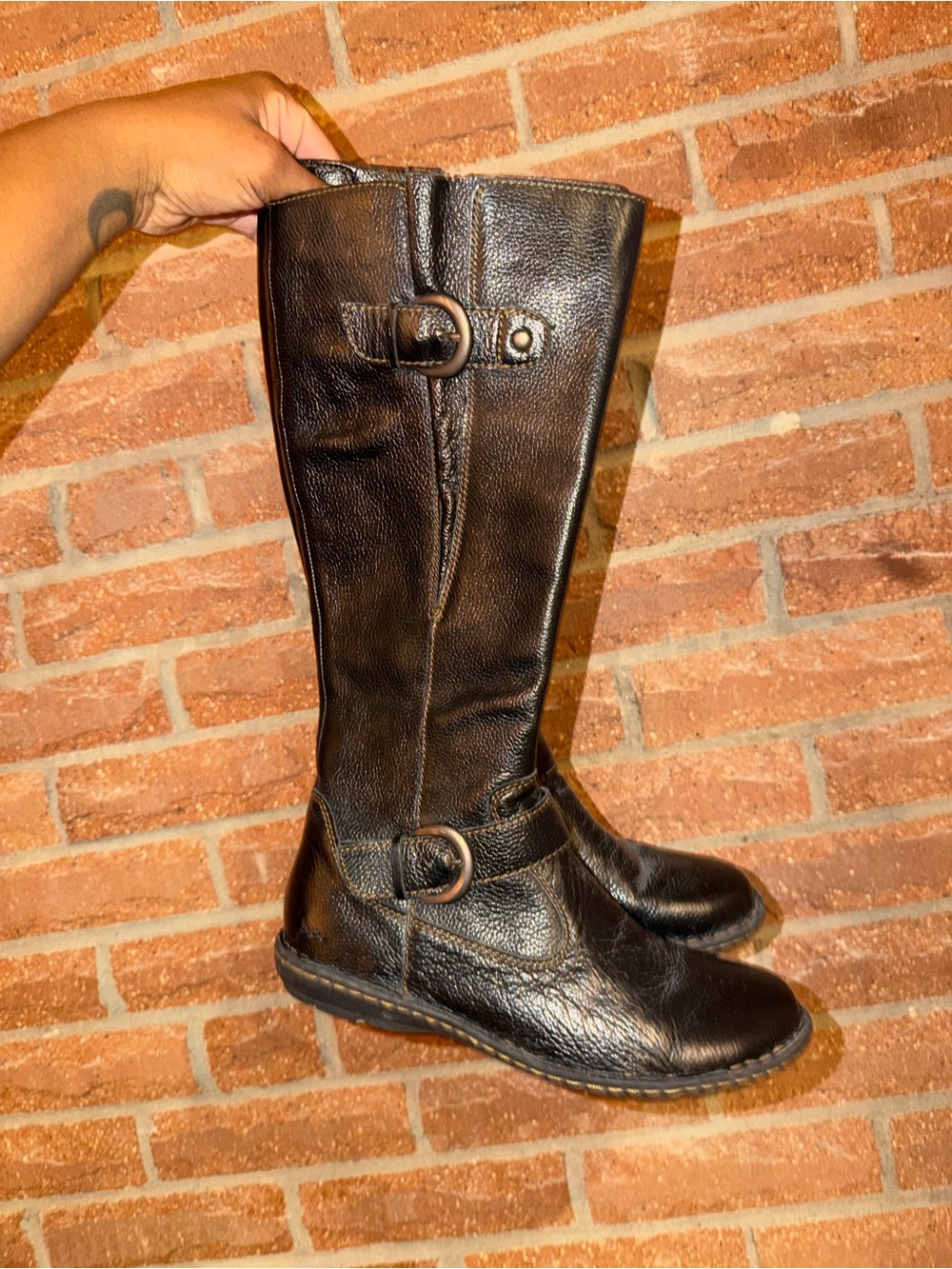 b.o.c. Tall Black Leather Buckle Riding Boots